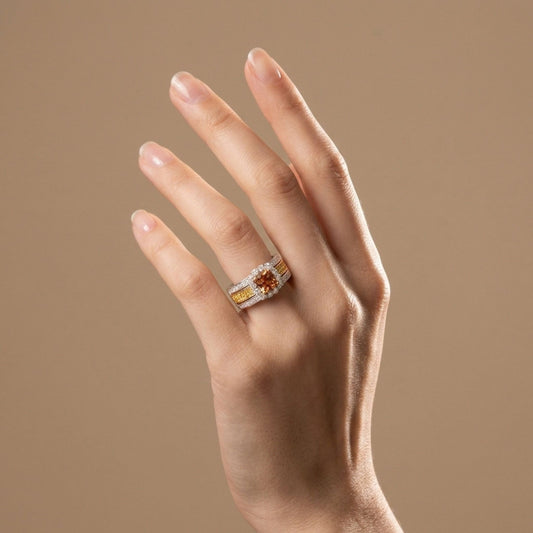 14K 1.32ct Cushion Imperial Topaz 1.01cttw Yellow & White Diamonds Ring