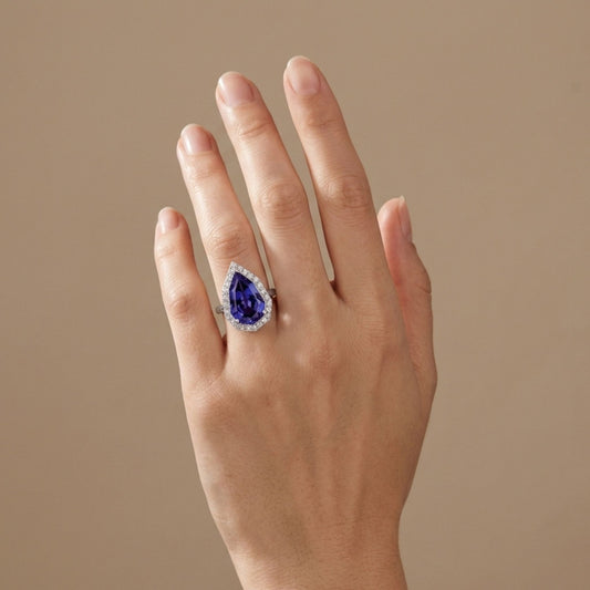 14K 9.42ct Fancy Cut Blue Wing Tanzanite 0.75cttw VS White Diamonds Ring