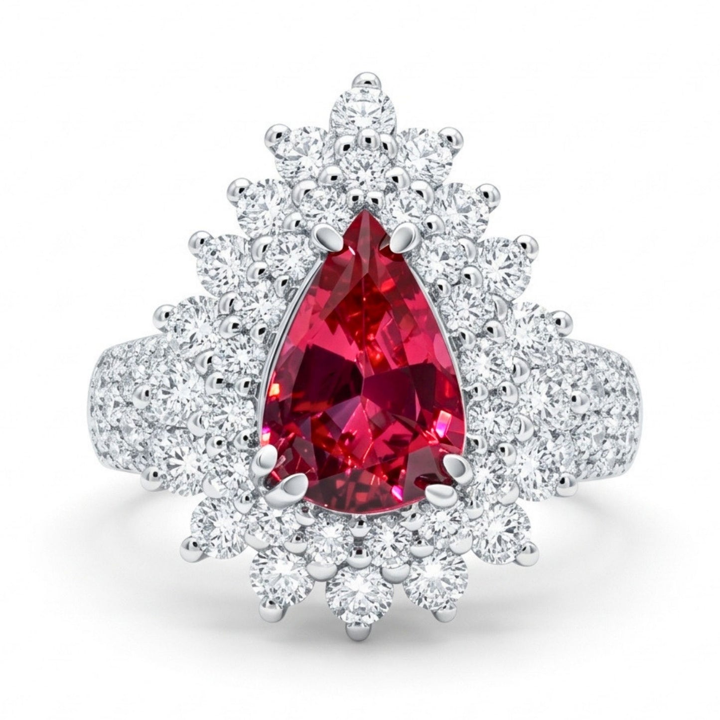 14K 1.53ct Pear Shape Mahenge Pink Spinel 1.47cttw VS White Diamonds Ring