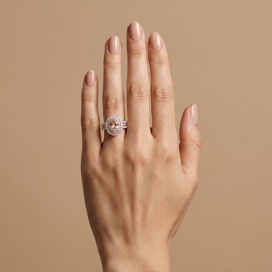 14K 0.60ct Oval Pink Morganite 1.72cttw Pink & White Diamonds Ring