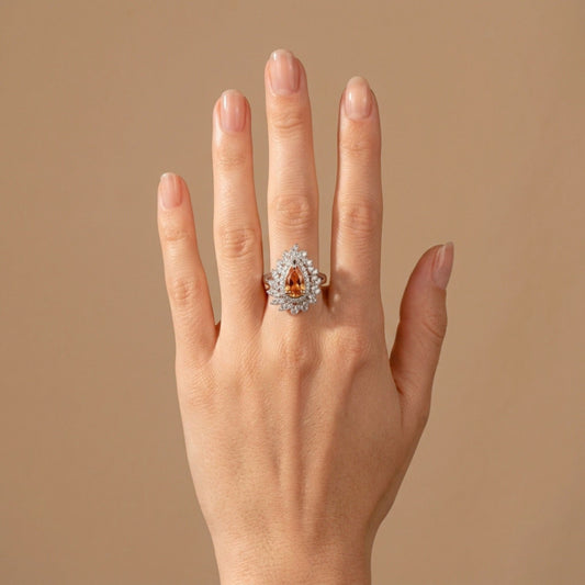 14K 1.55ct Pear Shape Imperial Topaz 0.74cttw VS White Diamonds Ring
