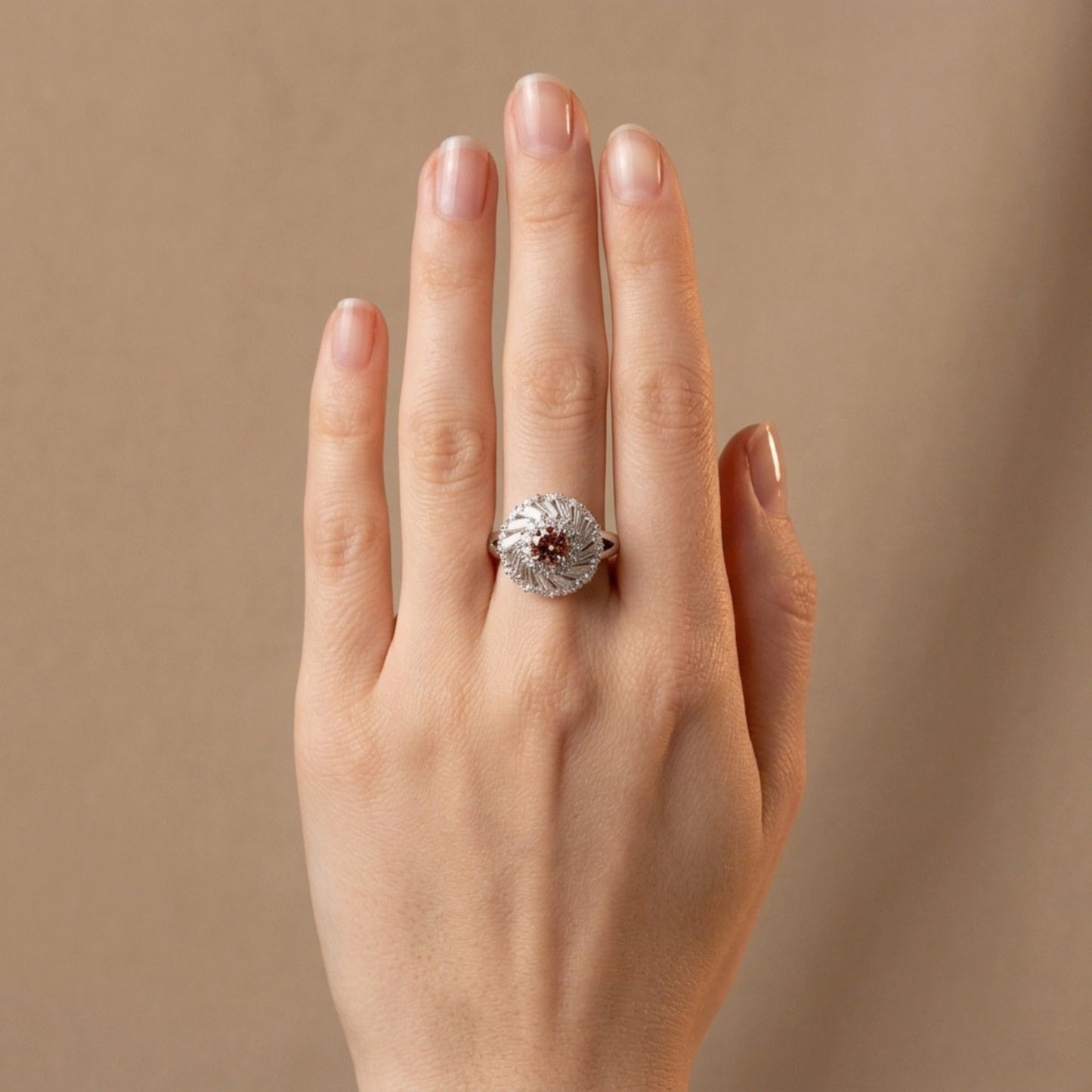 14K 1.05ct Round Unheated Padparadscha 1.68cttw VS White Diamonds Ring