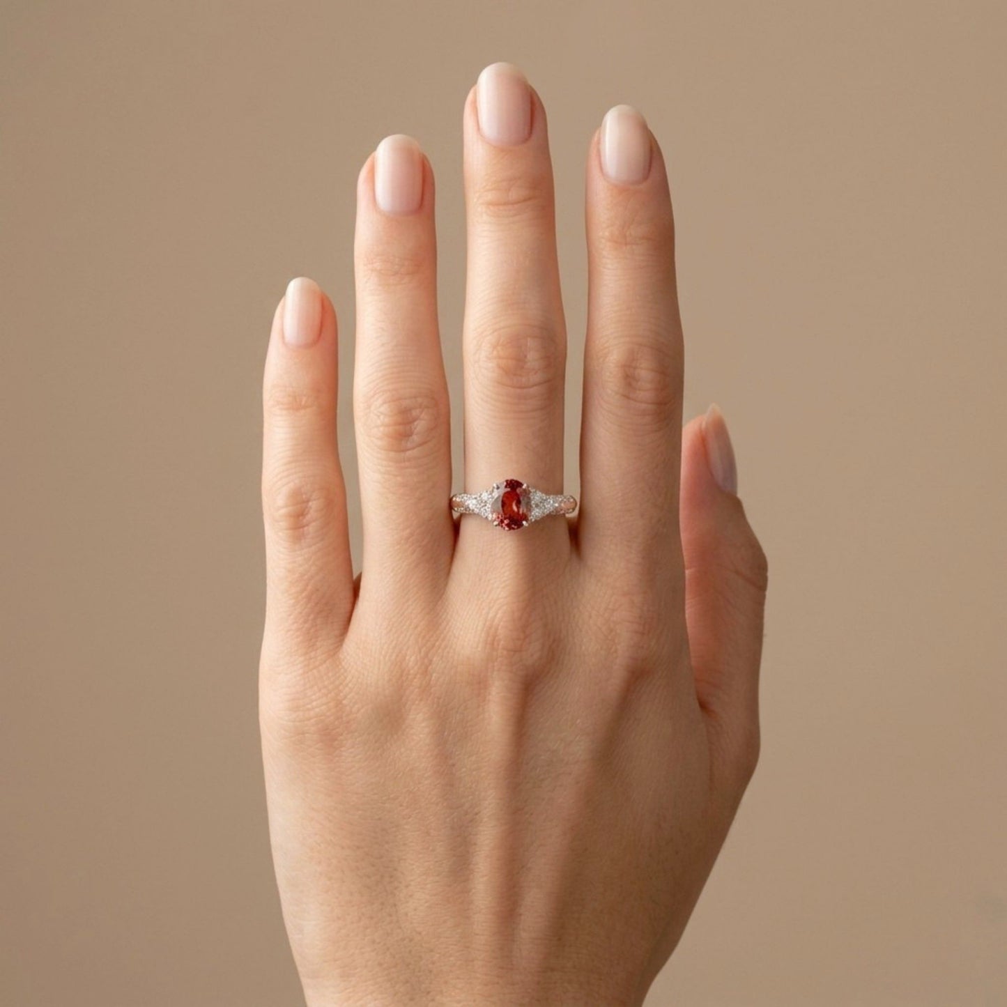 Platinum 0.95ct Oval Padparadscha 0.36cttw White Diamonds Ring