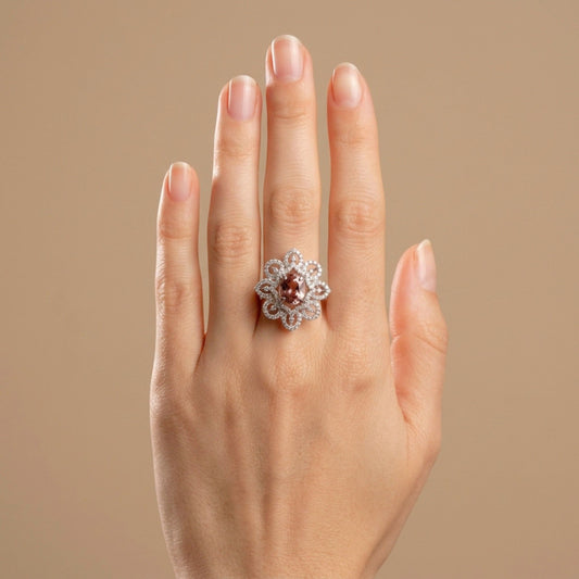 Platinum 1.56ct Oval Padparadscha 0.77cttw White Diamonds Designer Ring