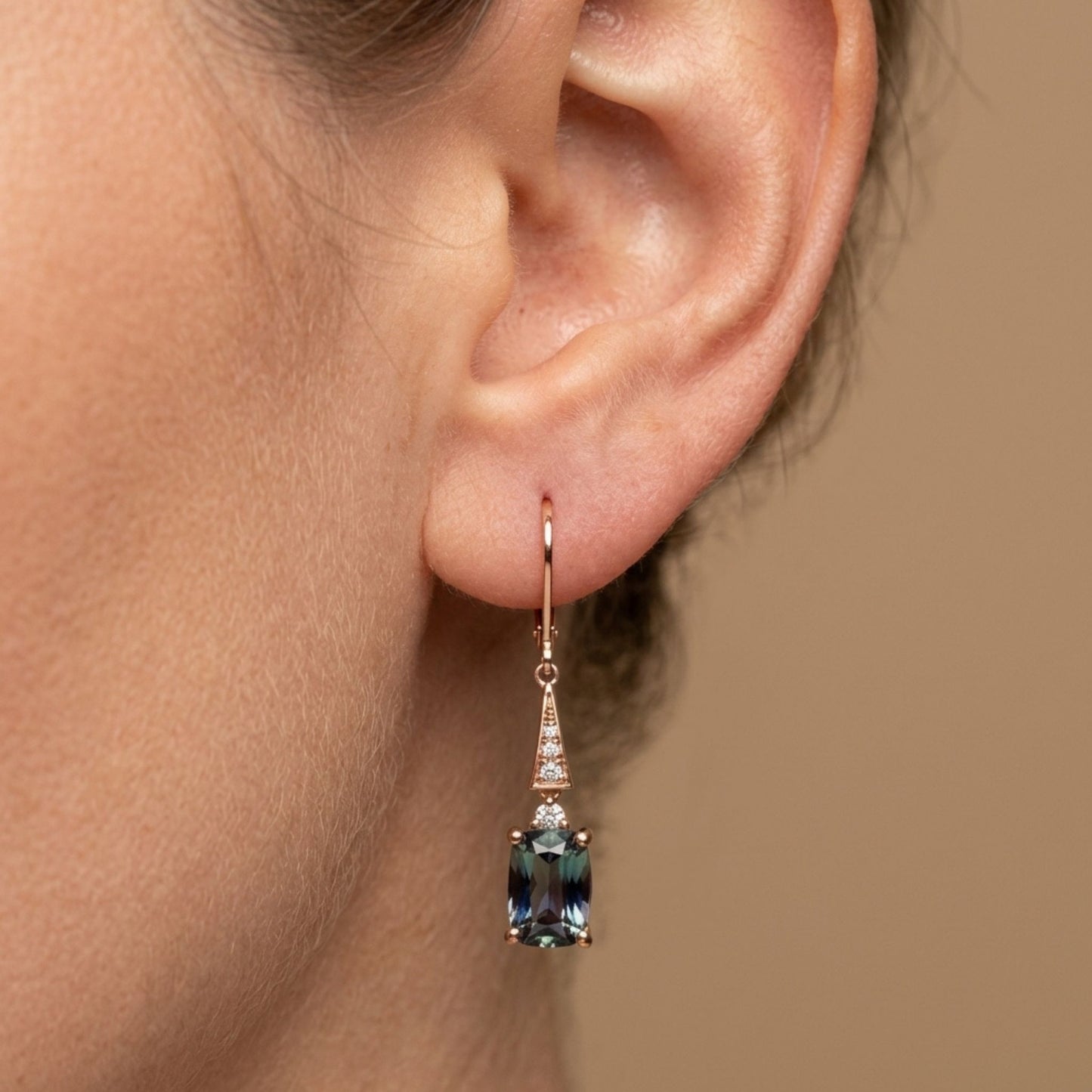 14K 3.69cttw Cushion Peacock Tanzanite 0.14cttw VS White Diamonds Drop Earrings