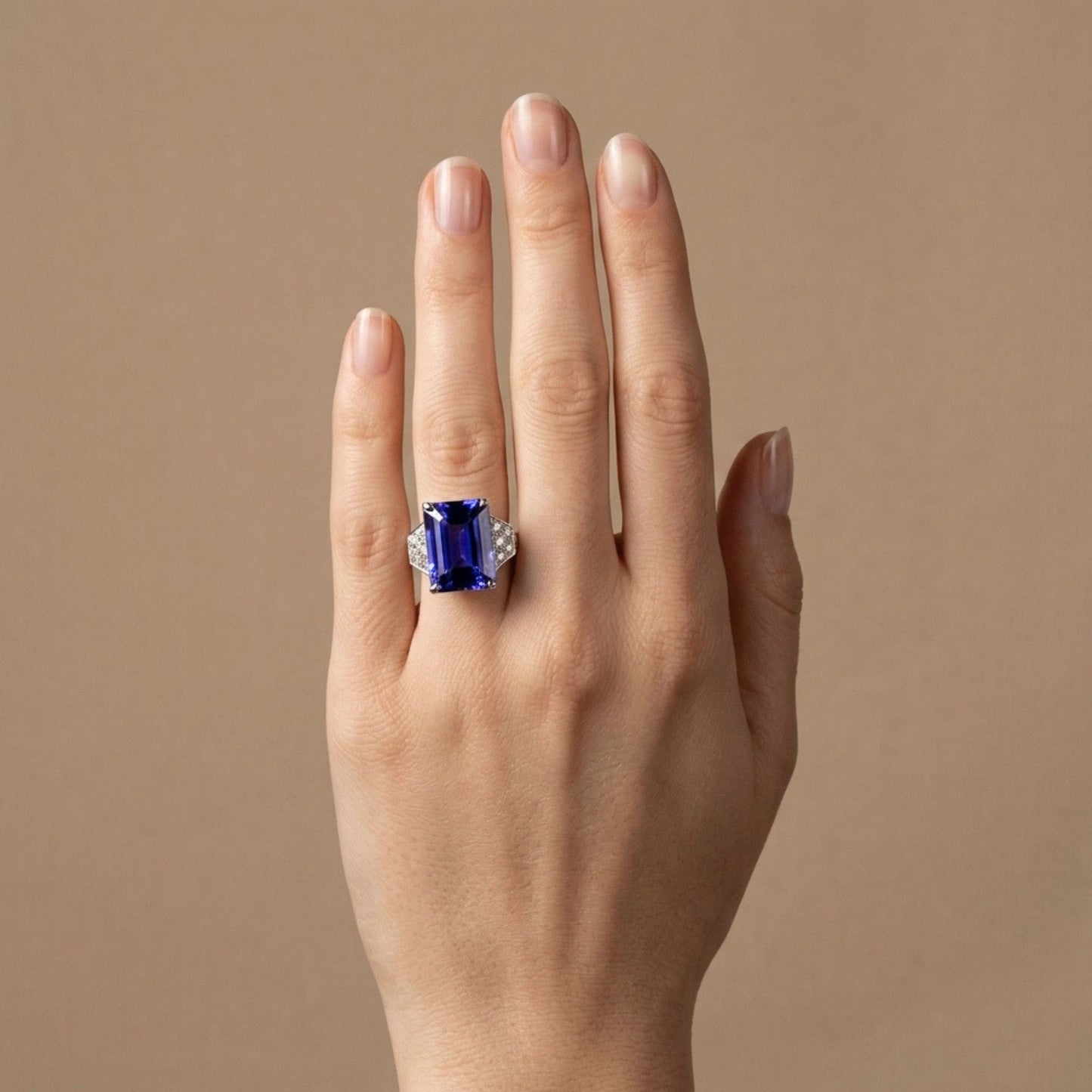 14K 10.33ct Emerald Cut Blue Wing Tanzanite 0.46cttw VS White Diamonds Ring