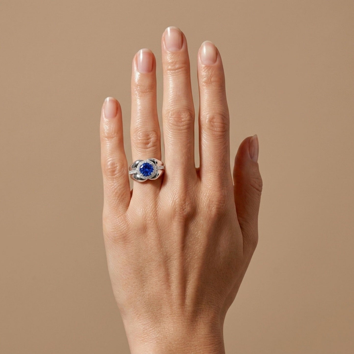 14K 1.14ct Round Blue Wing Tanzanite 0.52cttw VS White Diamonds Ring