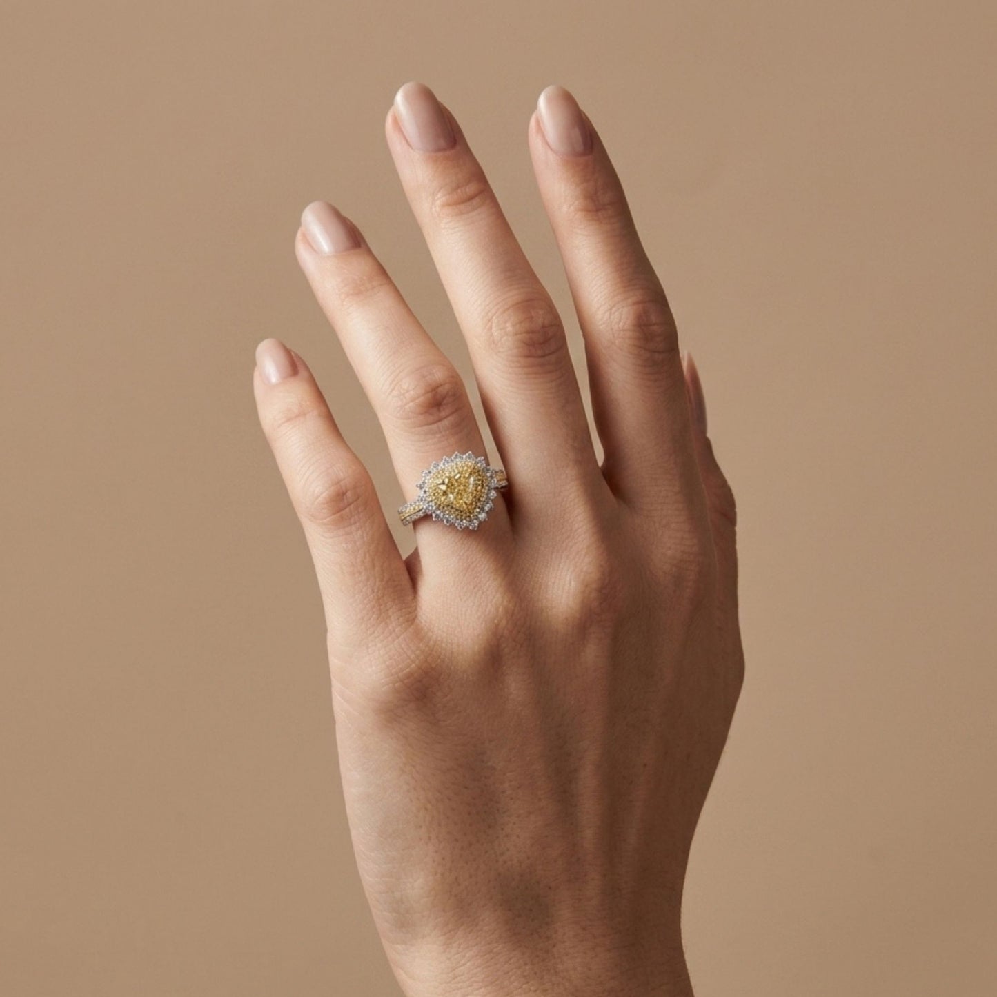 14K 1.50ct Heart Shape VS Yellow Diamond 1.32cttw VS Yellow & White Diamonds Ring