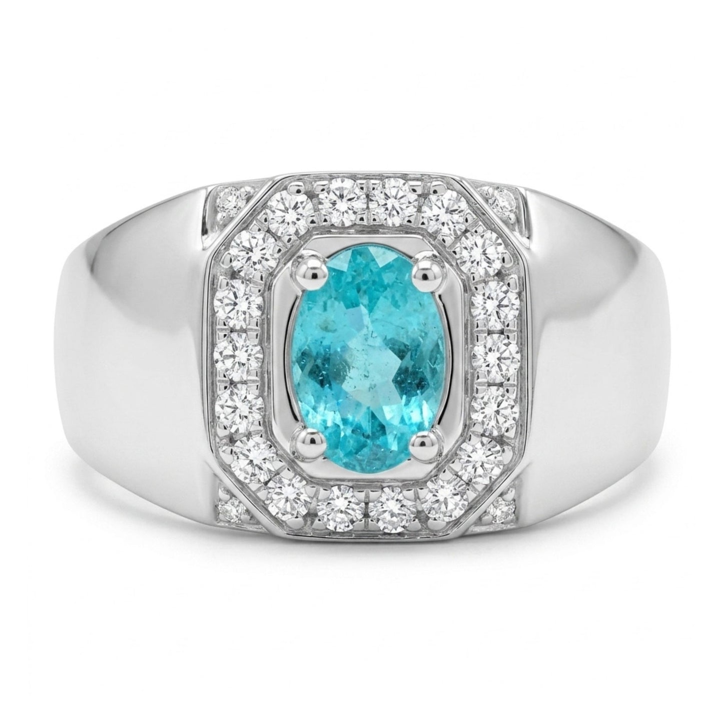 14K 1.00ct Oval Paraiba 0.40cttw VS White Diamonds Men's Ring
