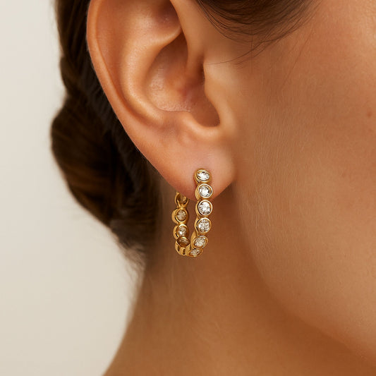 14K 1.01cttw Bezel Set VS White Diamond Inside Out 3/4" Hoop Earrings