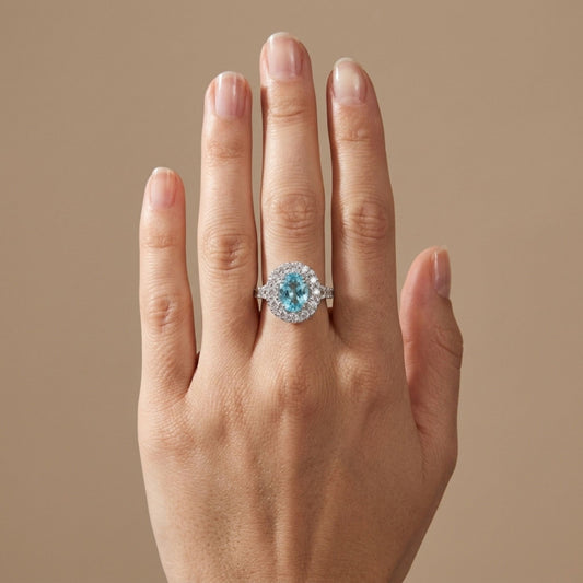 14K 1.66ct Oval Paraiba 1.45cttw VS White Diamonds Ring