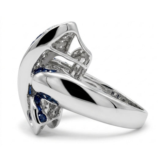 18K 1.50cttw Asscher Cut Blue Sapphire 0.80cttw White Diamonds Ring