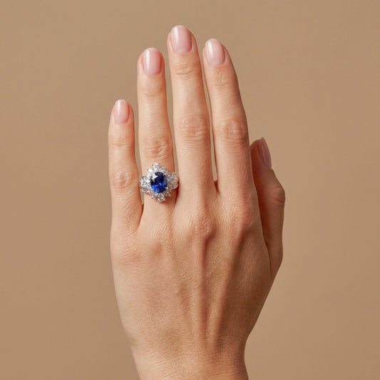 Platinum 3.63ct Oval Ceylon Blue Sapphire 1.70cttw White Diamonds Ring GRS2024-018090