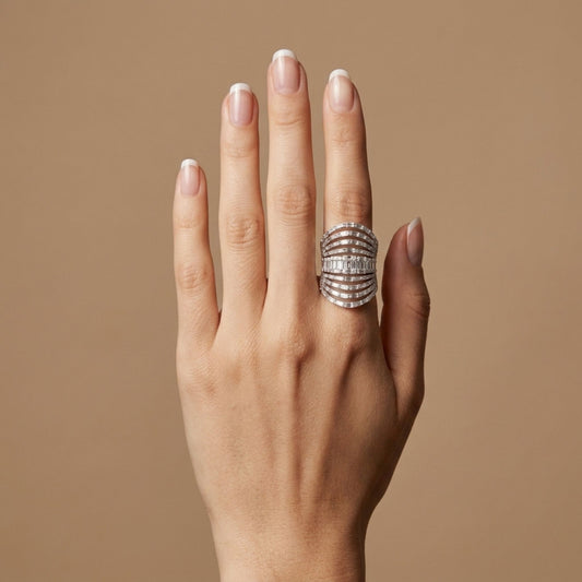 18K 2.92cttw Baguette & Round White Diamonds Ring