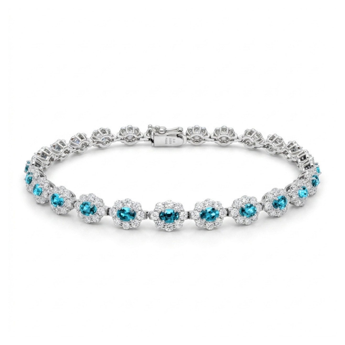 Platinum 1.88cttw Oval Brazilian Paraiba 2.80cttw White Diamonds Bracelet GIA#2497617595