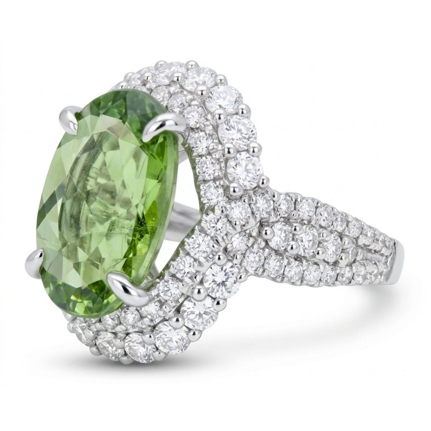 18K 4.59ct Oval Green Paraiba 1.66cttw VS White Diamonds Ring