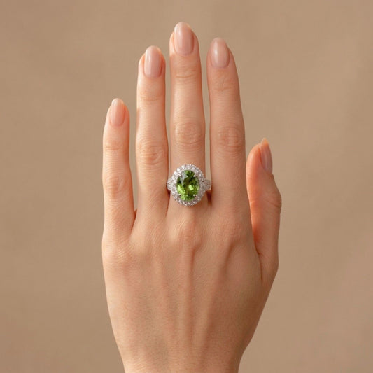 18K 4.59ct Oval Green Paraiba 1.66cttw VS White Diamonds Ring