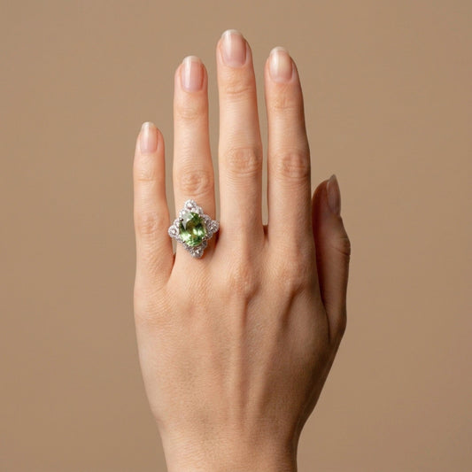 18K 6.44ct Oval Green Paraiba 1.54cttw VS White Diamonds Ring