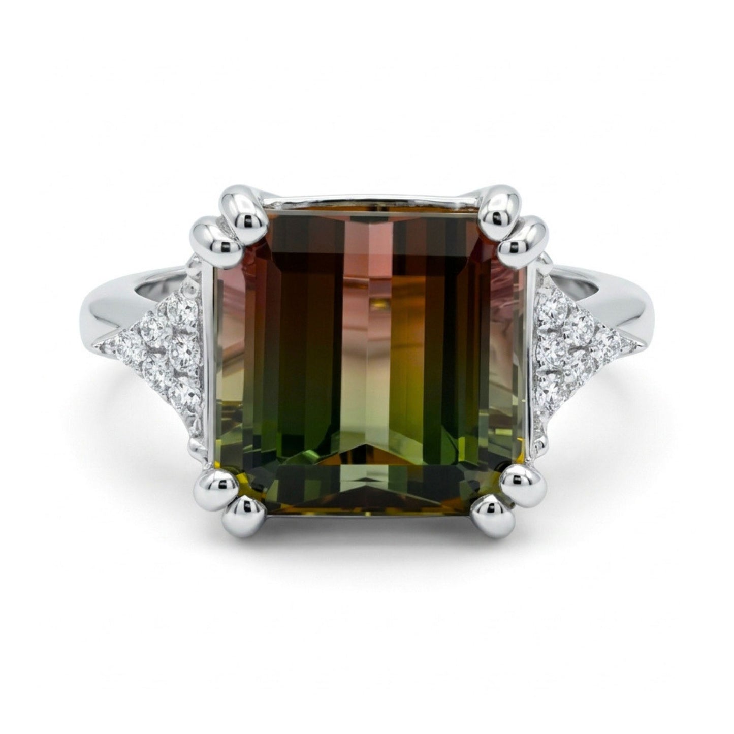 14K 4.90ct Emerald Cut Bi-Color Tourmaline 0.08cttw VS White Diamonds Ring