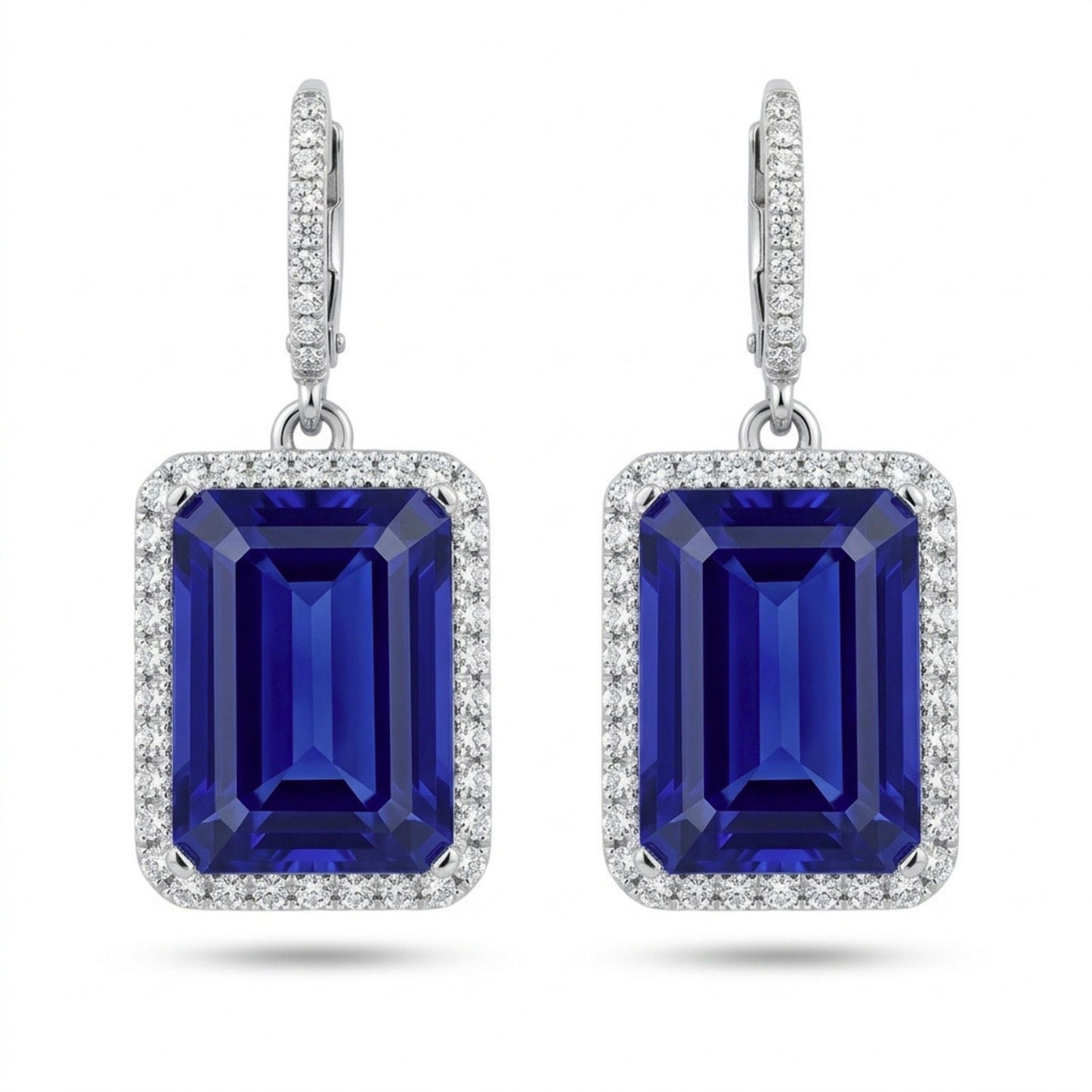 18K 26.64cttw Emerald Cut Blue Wing Tanzanite 1.43cttw VS White Diamonds Drop Earrings