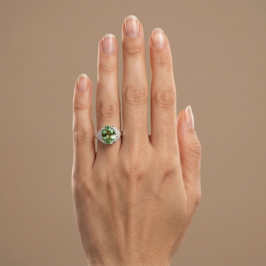14K 3.87ct Oval Green Paraiba 0.45cttw VS White Diamonds Ring