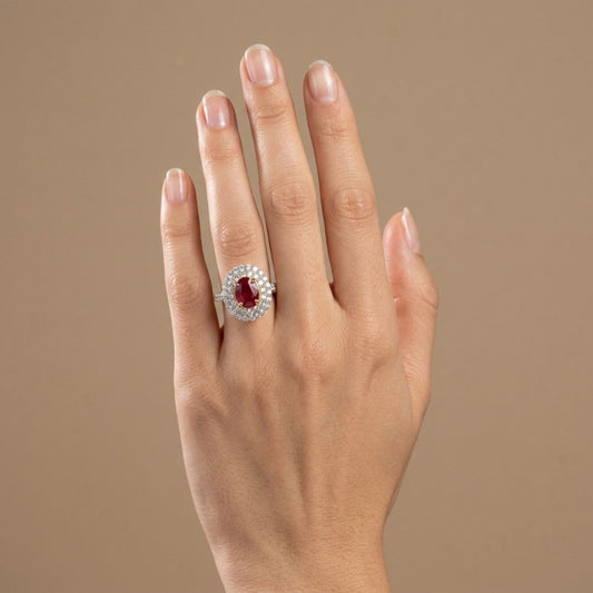 14K 1.30ct Oval Burma Ruby 0.90cttw VS White Diamonds Ring
