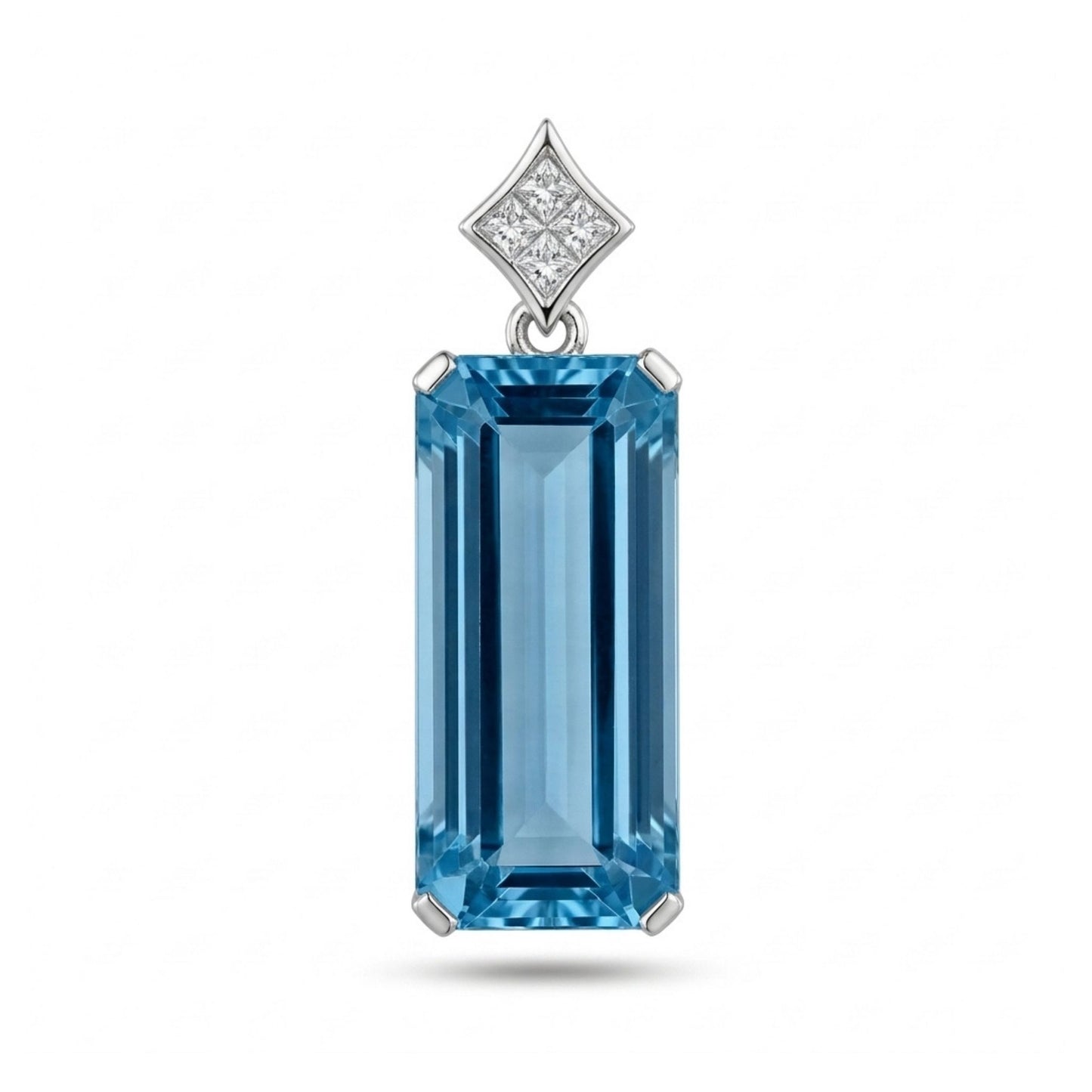 14K 8.17ct Emerald Cut Santa Maria Aquamarine 0.13cttw VS White Diamonds Pendant