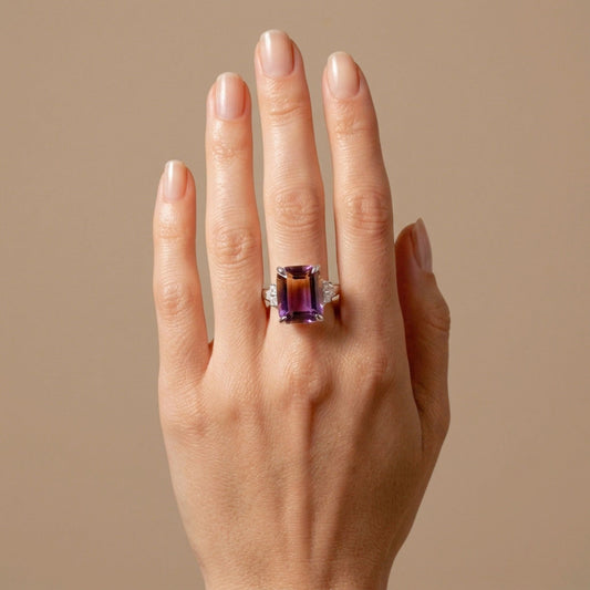 14K 7.00ct Cushion Ametrine 0.35cttw VS White Diamonds Ring