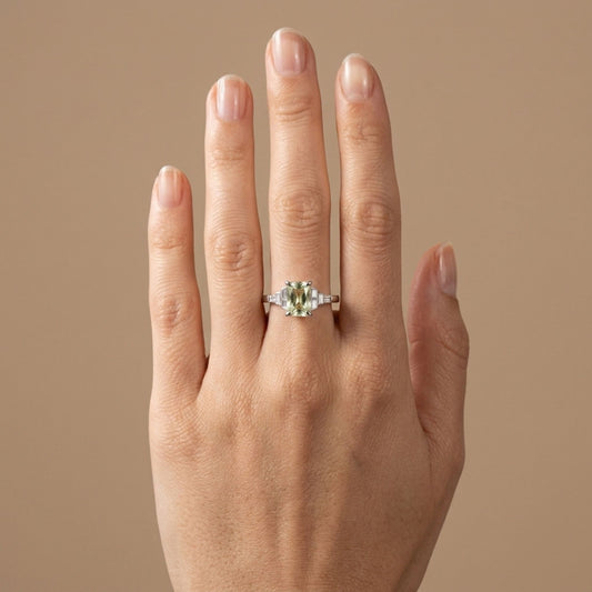 18K 1.65ct Cushion Unheated Apple Green Zoisite 0.29cttw VS White Diamonds Ring