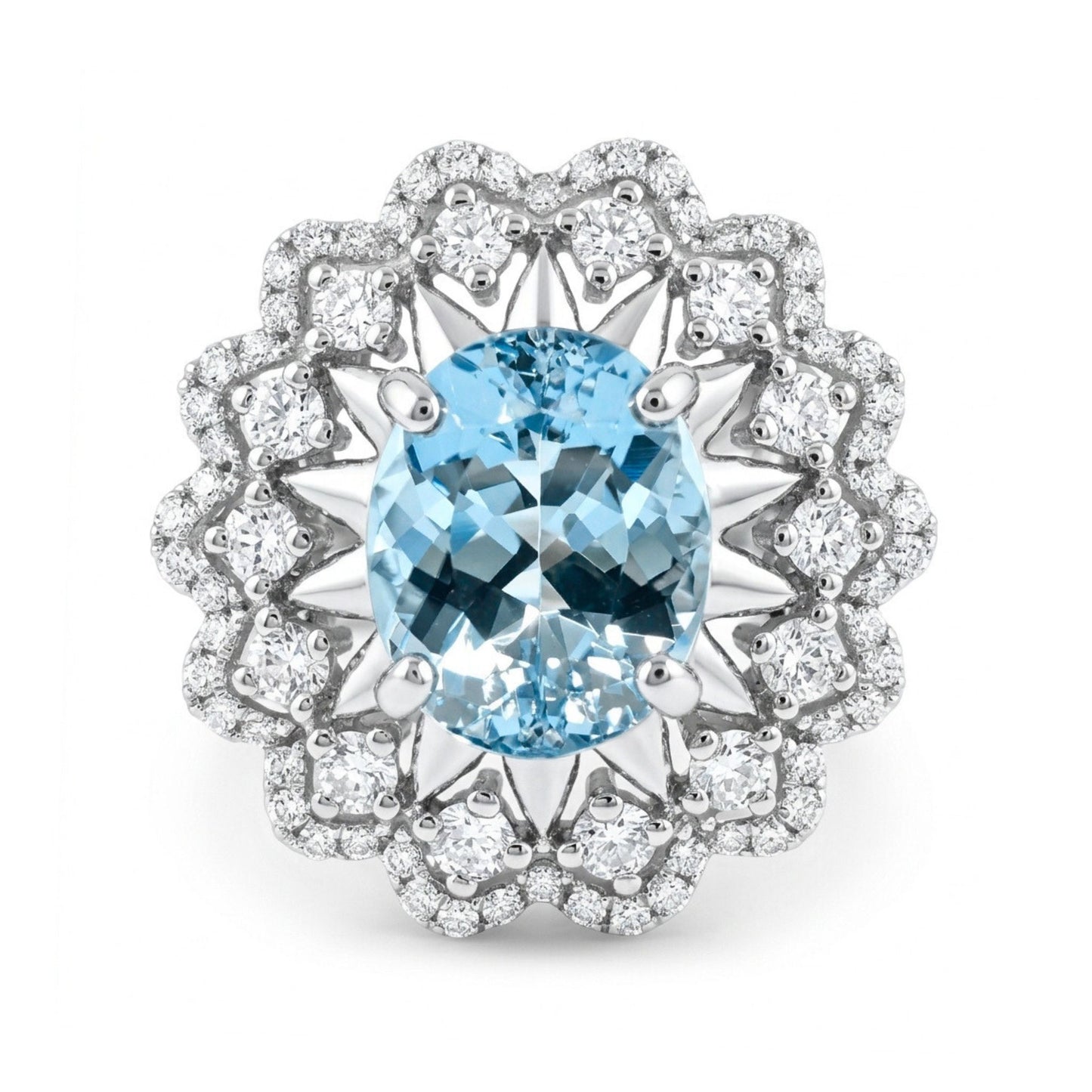 14K 2.70ct Oval Santa Maria Aquamarine 0.77cttw VS White Diamonds Ring