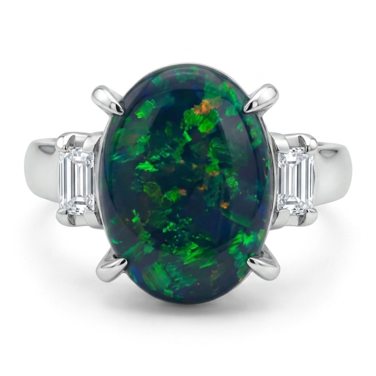 Platinum 3.76ct Oval Black Opal 0.33cttw White Diamonds Ring