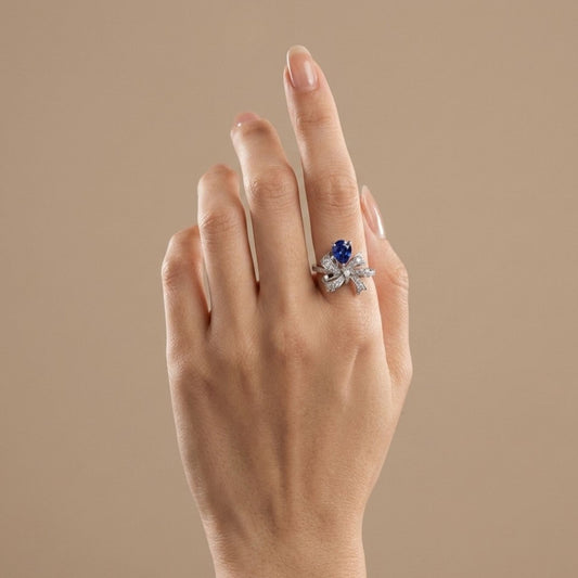 14K 1.66ct Pear Shape Blue Sapphire 0.61cttw VS White Diamonds Ring