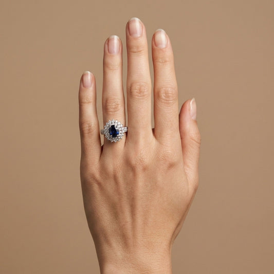 14K 2.65ct Oval Blue Sapphire 1.79cttw VS White Diamonds Ring