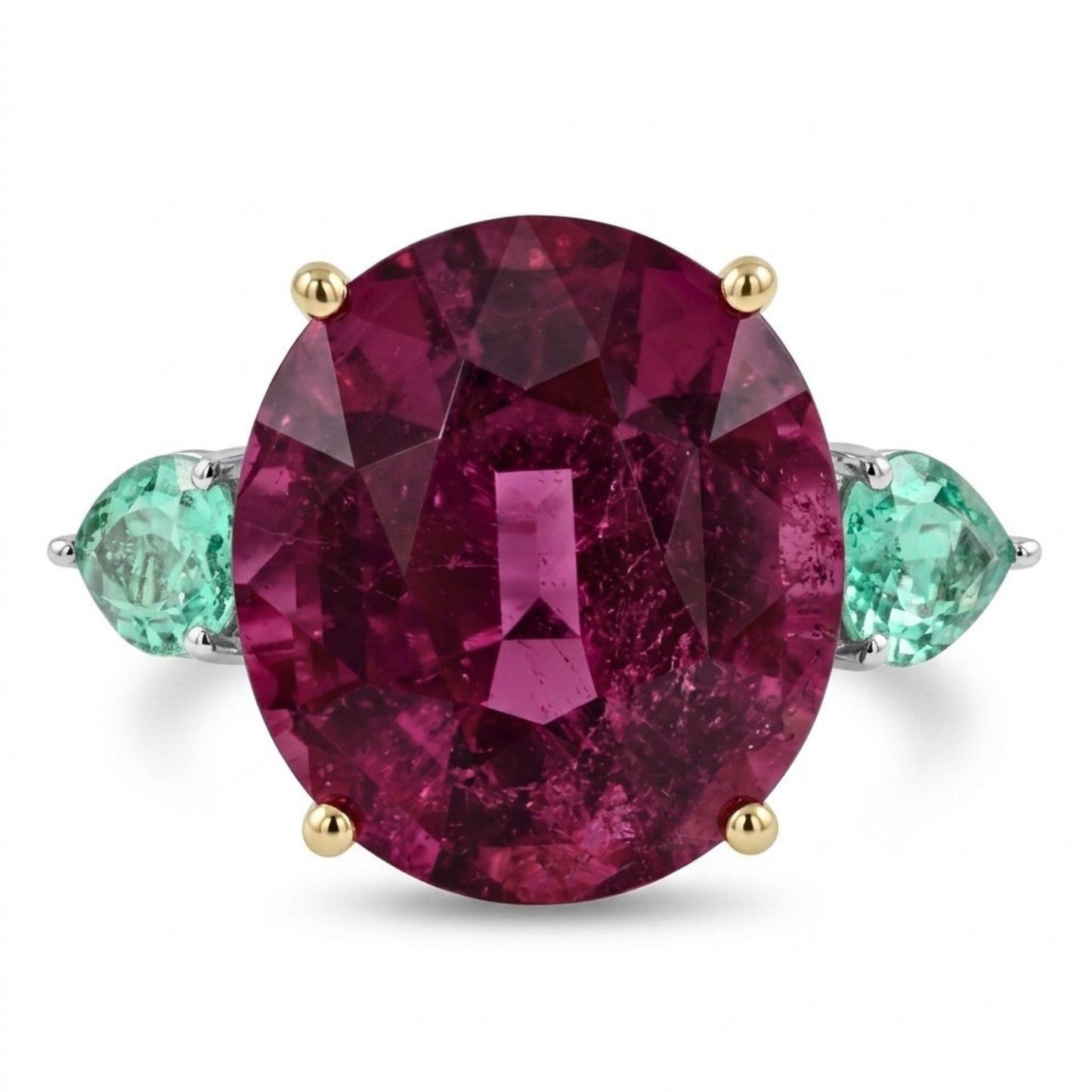 18K 19.16ct Oval Copper Bearing Tourmaline 1.17cttw Pear Shape Green Parailba Ring