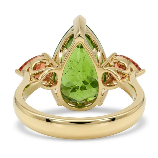 18K 11.39ct Oval Green Paraiba 1.53cttw Pear Shape Mandarin Garnet Ring