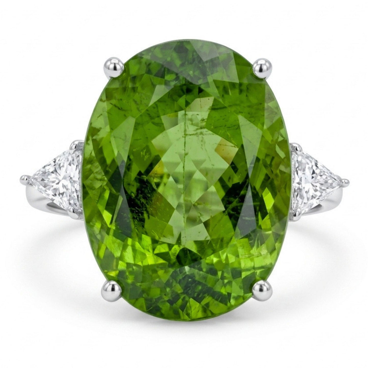 18K 19.03ct Oval Green Paraiba 0.48cttw Trilliant VS White Diamond Ring