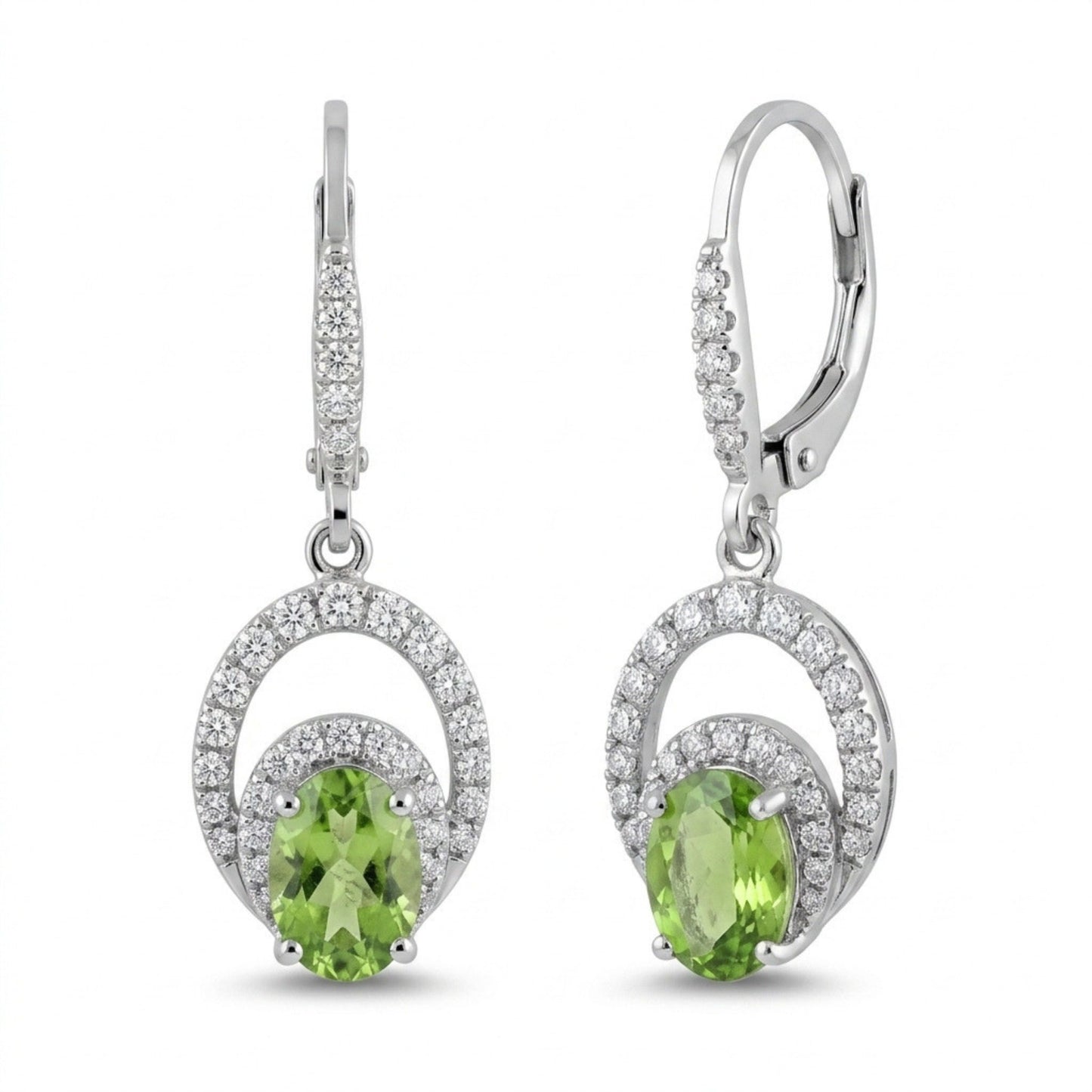 14K 0.90cttw Oval Green Paraiba 0.38cttw VS White Diamonds Drop Earrings