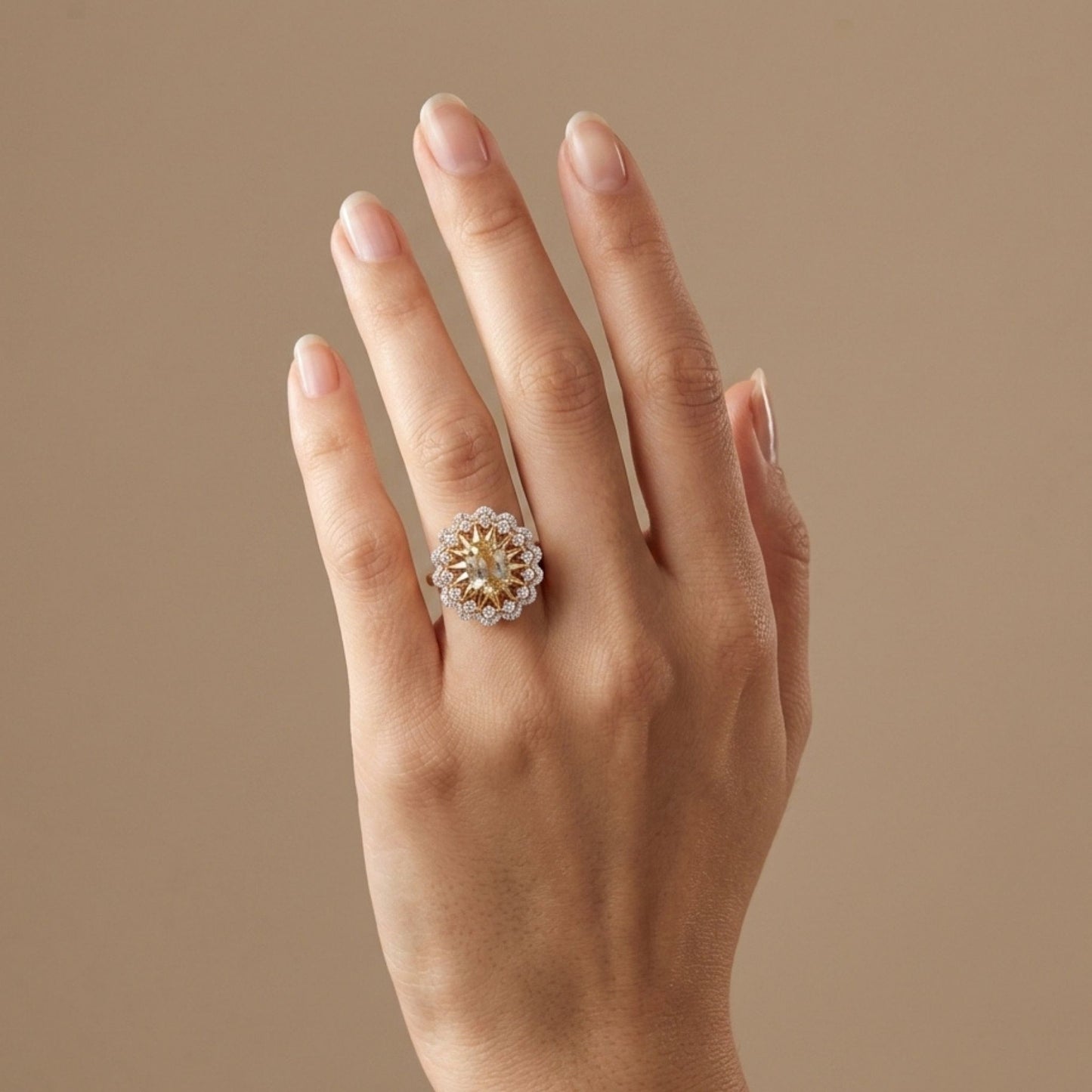 14K 2.50ct Oval Unheated Yellow Sapphire 0.77cttw VS White Diamonds Ring