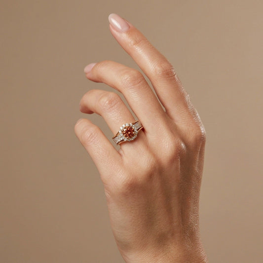 14K 1.52ct Round Private Collection Mandarin Garnet 0.95cttw VS White Diamonds Ring