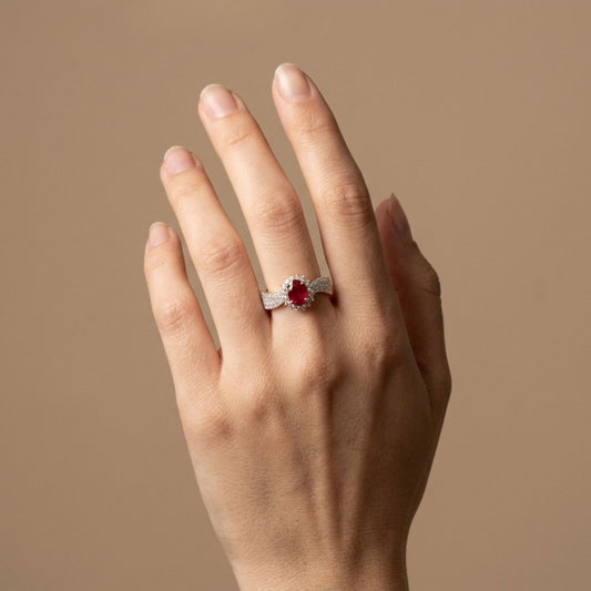 14K 1.00ct Oval Burma Ruby 0.74cttw VS White Diamonds Ring