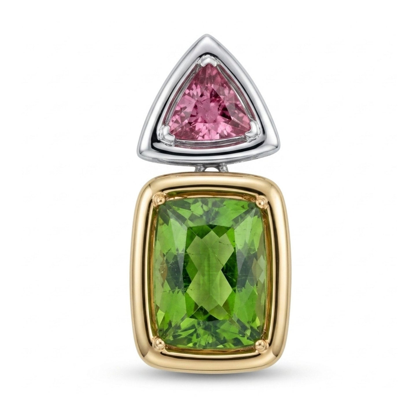 14K 9.19ct Cushion Green Paraiba 1.61ct Trilliant Copper Bearing Tourmaline Pendant