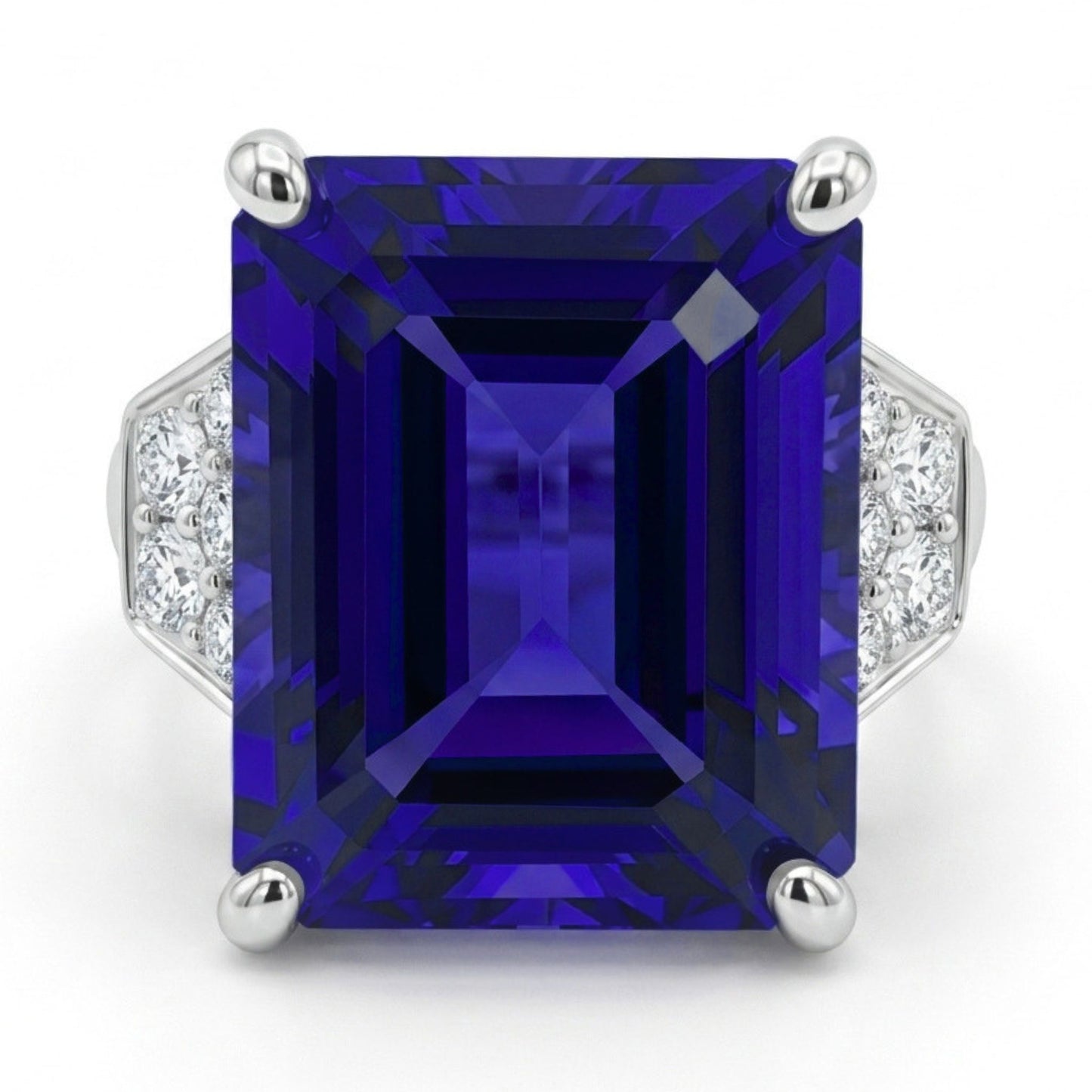 14K 14.07ct Emerald Cut Blue Wing Tanzanite 0.46cttw VS White Diamonds Ring