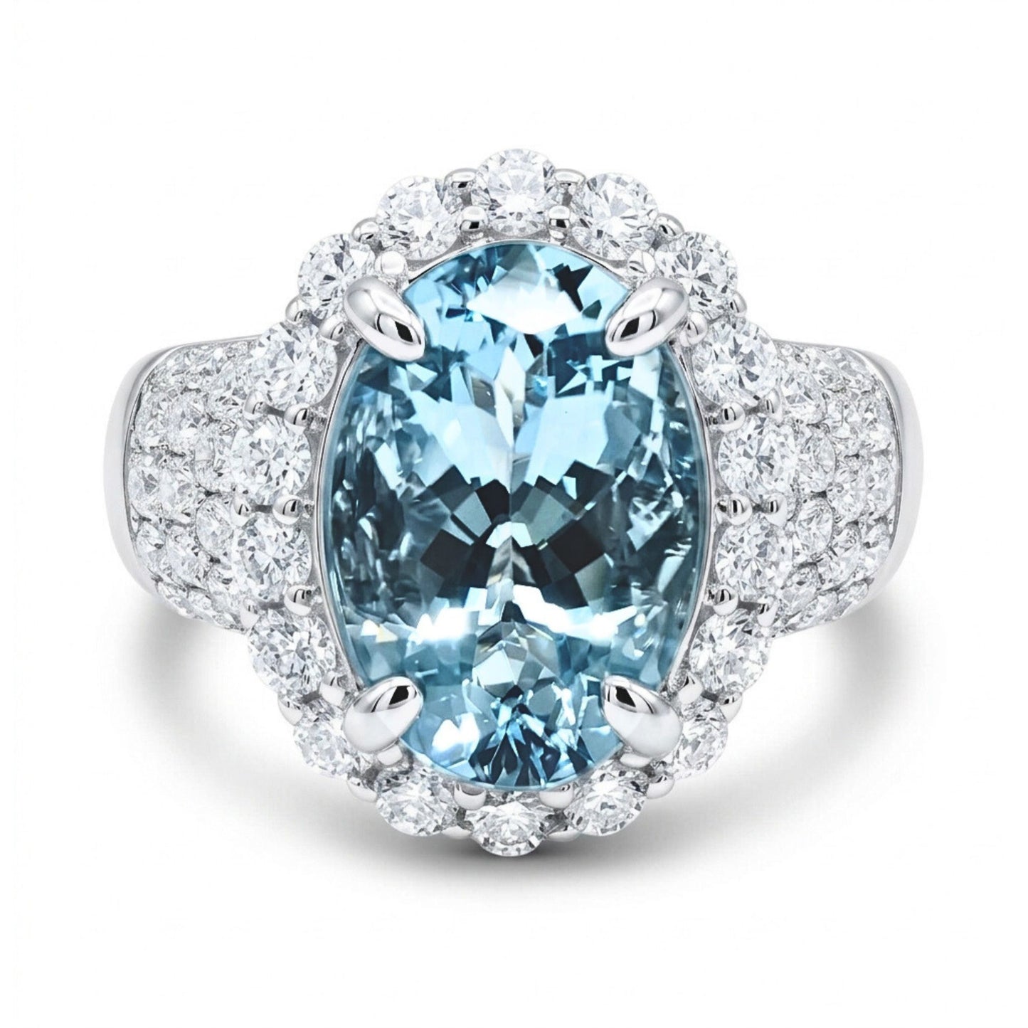 14K 3.27ct Oval Santa Maria Aquamarine 1.20cttw VS White Diamonds Ring