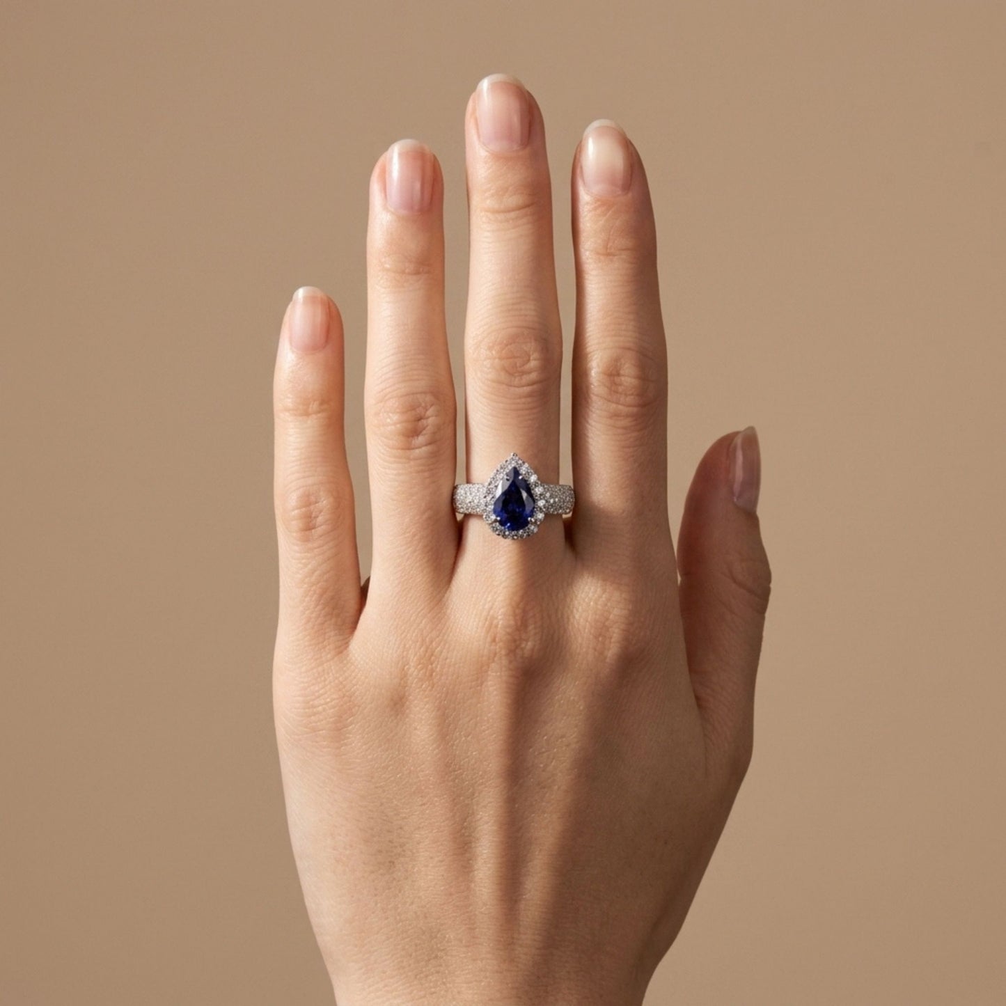 14K 2.17ct Pear Shape Blue Sapphire 0.86cttw VS White Diamonds Ring