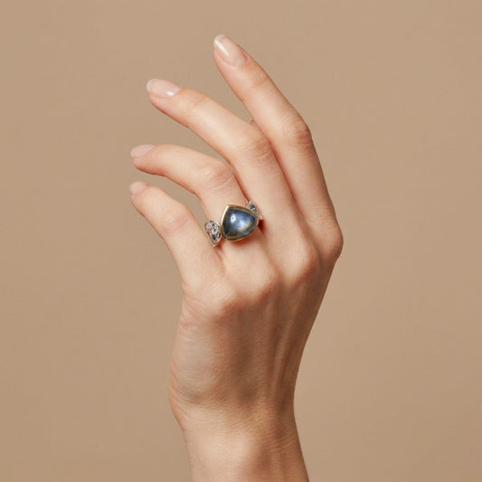 Platinum & 18K 6.84ct Fancy Cut Blue Topaz 0.23cttw White Diamonds & Blue Sapphire Ring