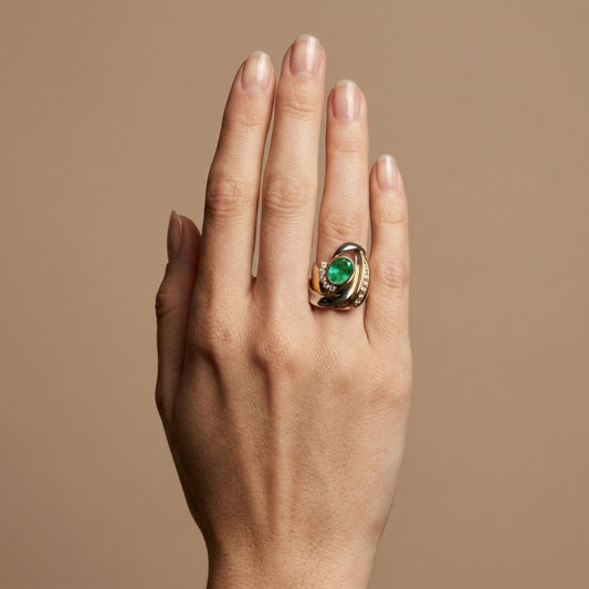 Platinum & 18K 1.65ct Oval Colombian Emerald 0.24cttw White Diamonds Ring