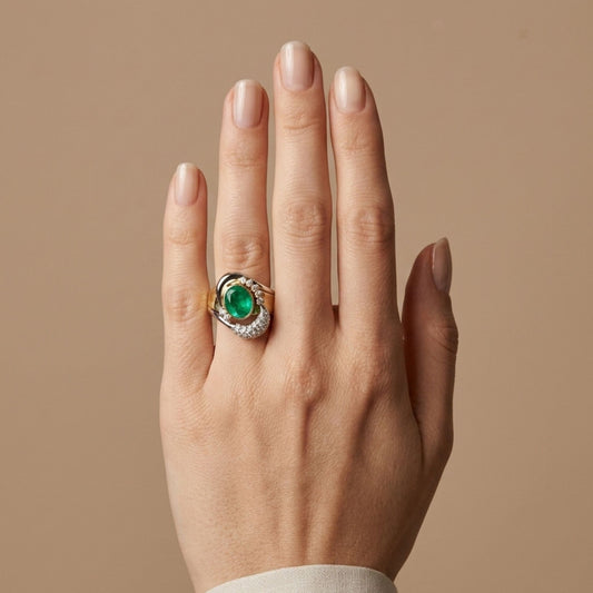 Platinum & 18K 1.91ct Oval Colombian Emerald 0.57cttw White Diamonds Ring