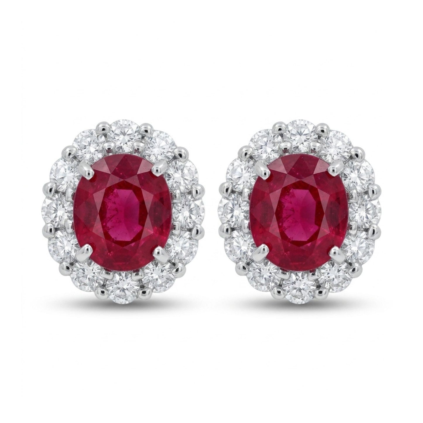 Platinum 2.13cttw Oval Ruby 0.70cttw White Diamonds Stud Earrings