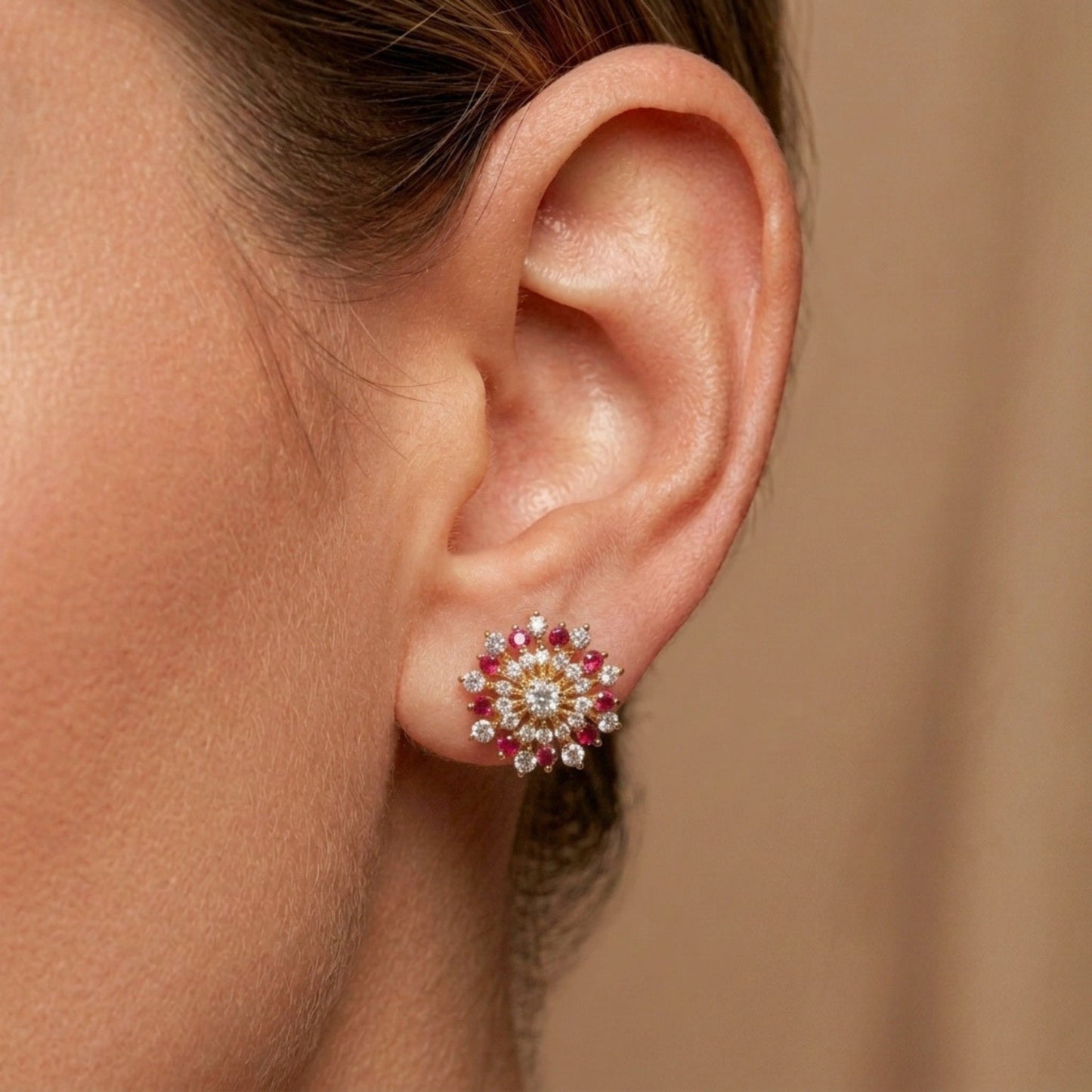 14K 0.42cttw Burma Ruby 0.73cttw VS White Diamonds Stud Earrings