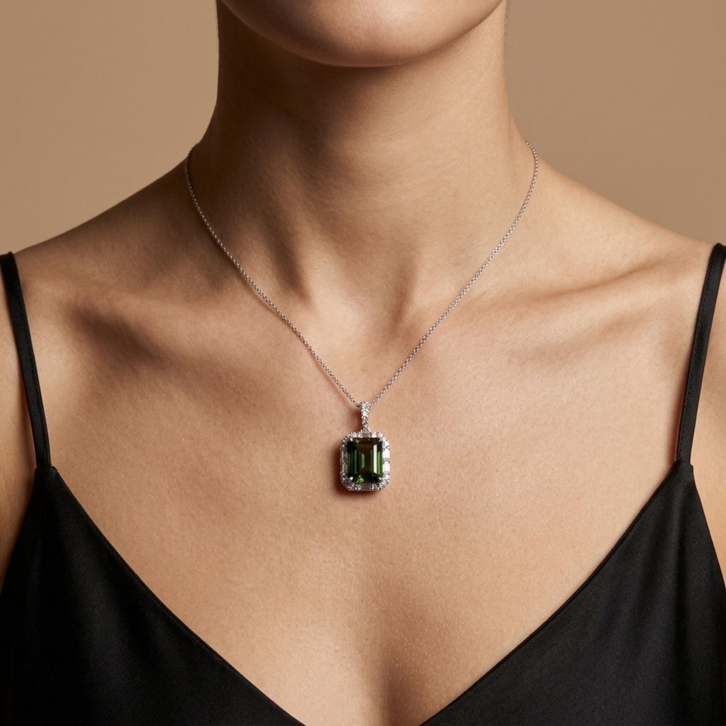 18K 4.86ct Emerald Cut Green Zircon 0.67cttw VS White Diamonds Pendant